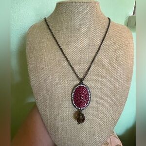 Elegant Red Stone Pendant Gunmetal Necklace